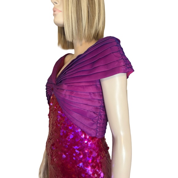 SHO by Tadashi Shoji Cocktail Dress Hot Pink Sequins Off Shoulder Sheath Party - Picture 5 of 16